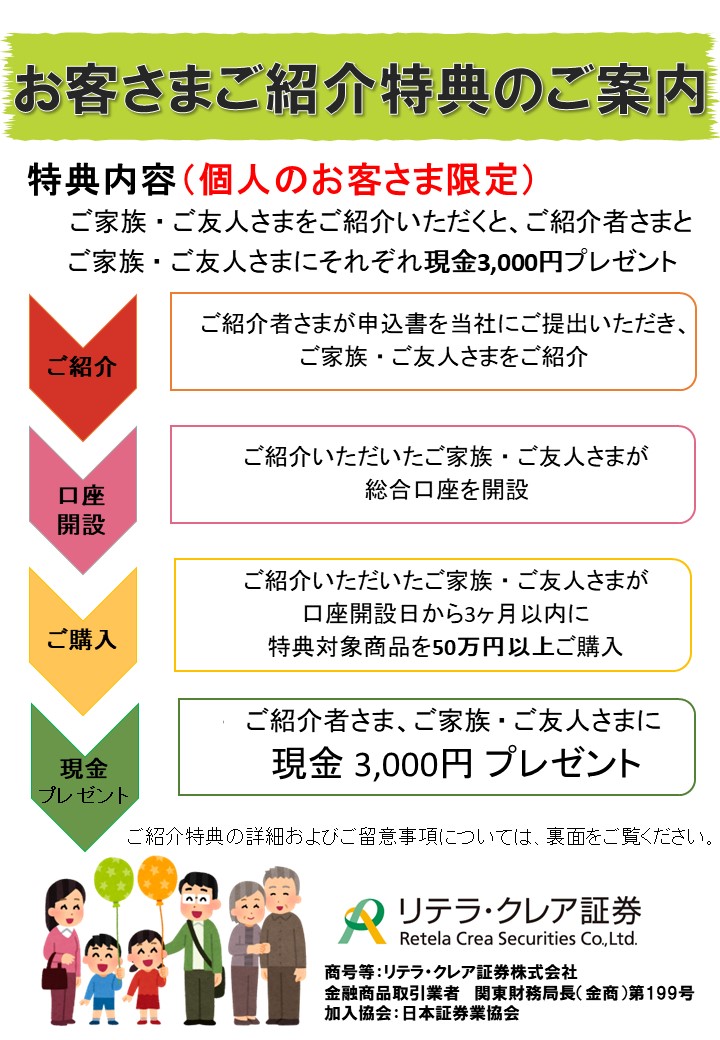 リテラ・クレア証券のお客様ご紹介特典詳細